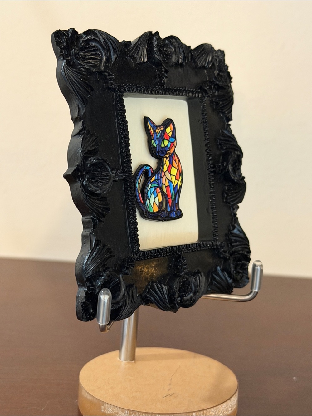 Colorful Mosaic Cat Framed Mini Art Gothic Black Frame Decor - Picture 4 of 5